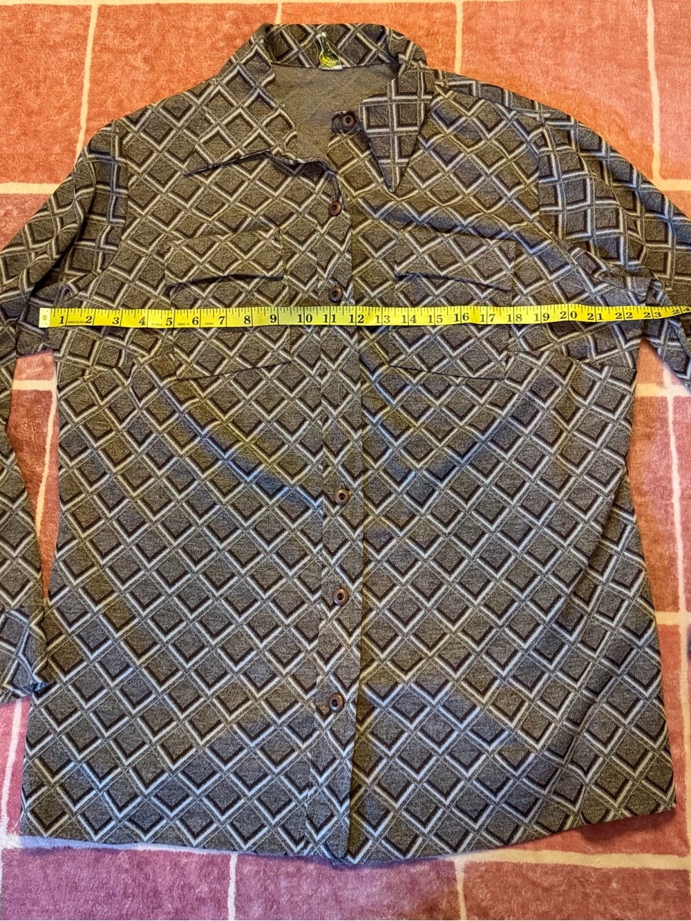 Union Made Lane Bryant Black and Gray Geometric Diamond Button-Down Shirt